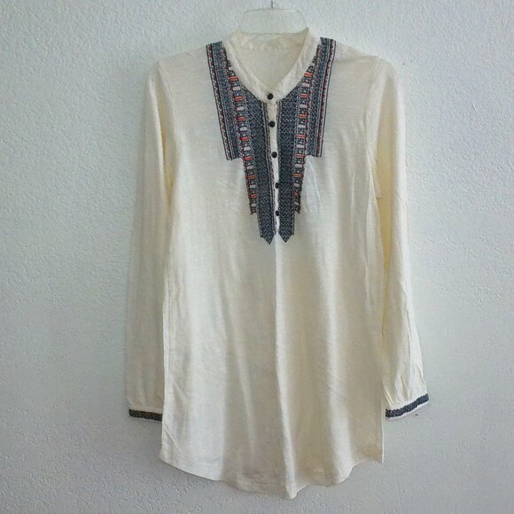 White long sleeve shirt, with cross stitch embroidery details, - Picture 2 of 8